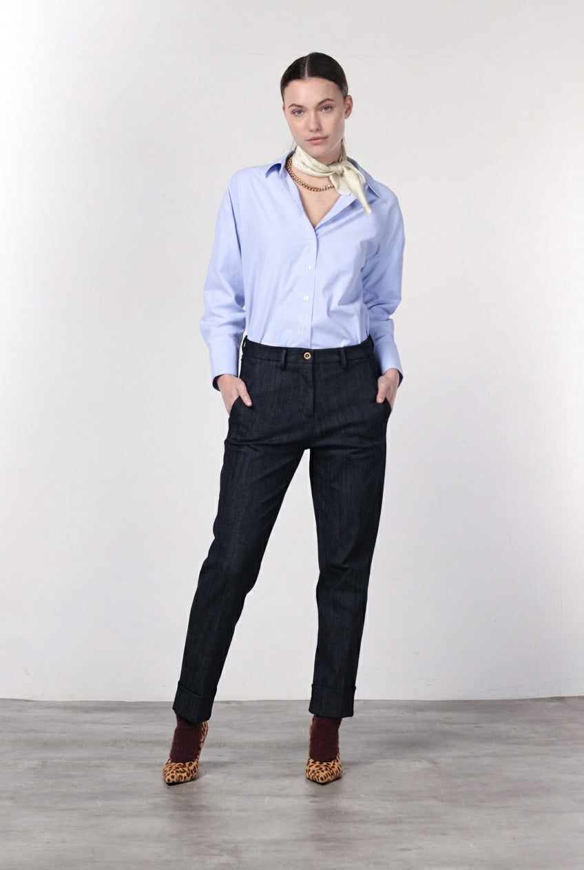 New York Carrot Damen-Chinohose aus Stretch-Denim, Carrot Fit ①