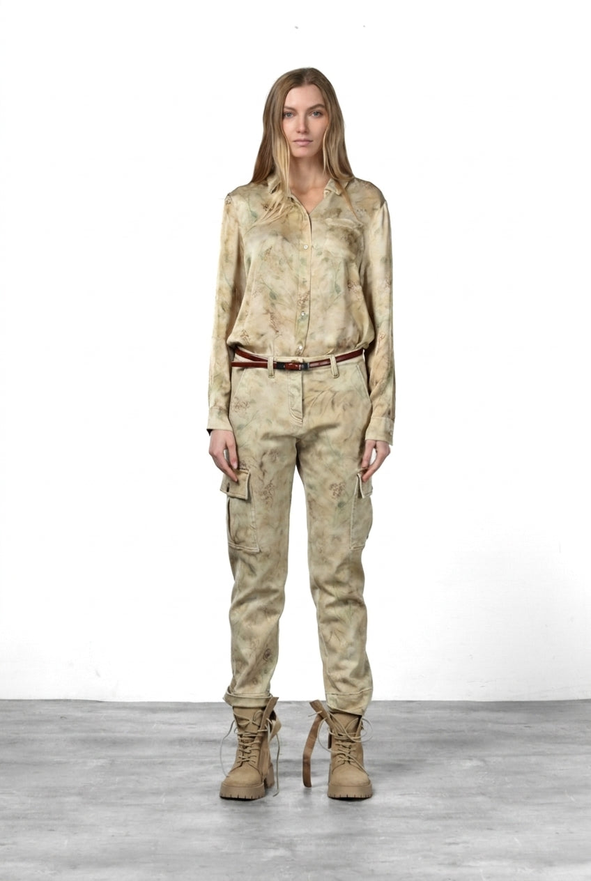 Marlene Cargo Cargo-Hose für Damen aus Bull mit schattiertem Blumenmuster und carrot fit
