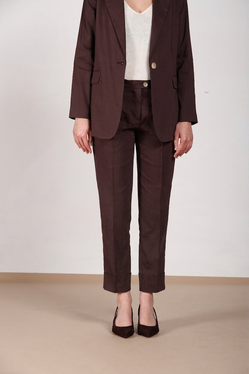 New York Carrot Sartoriale pantalon chino femme en toile de lin mélangé carrot fit