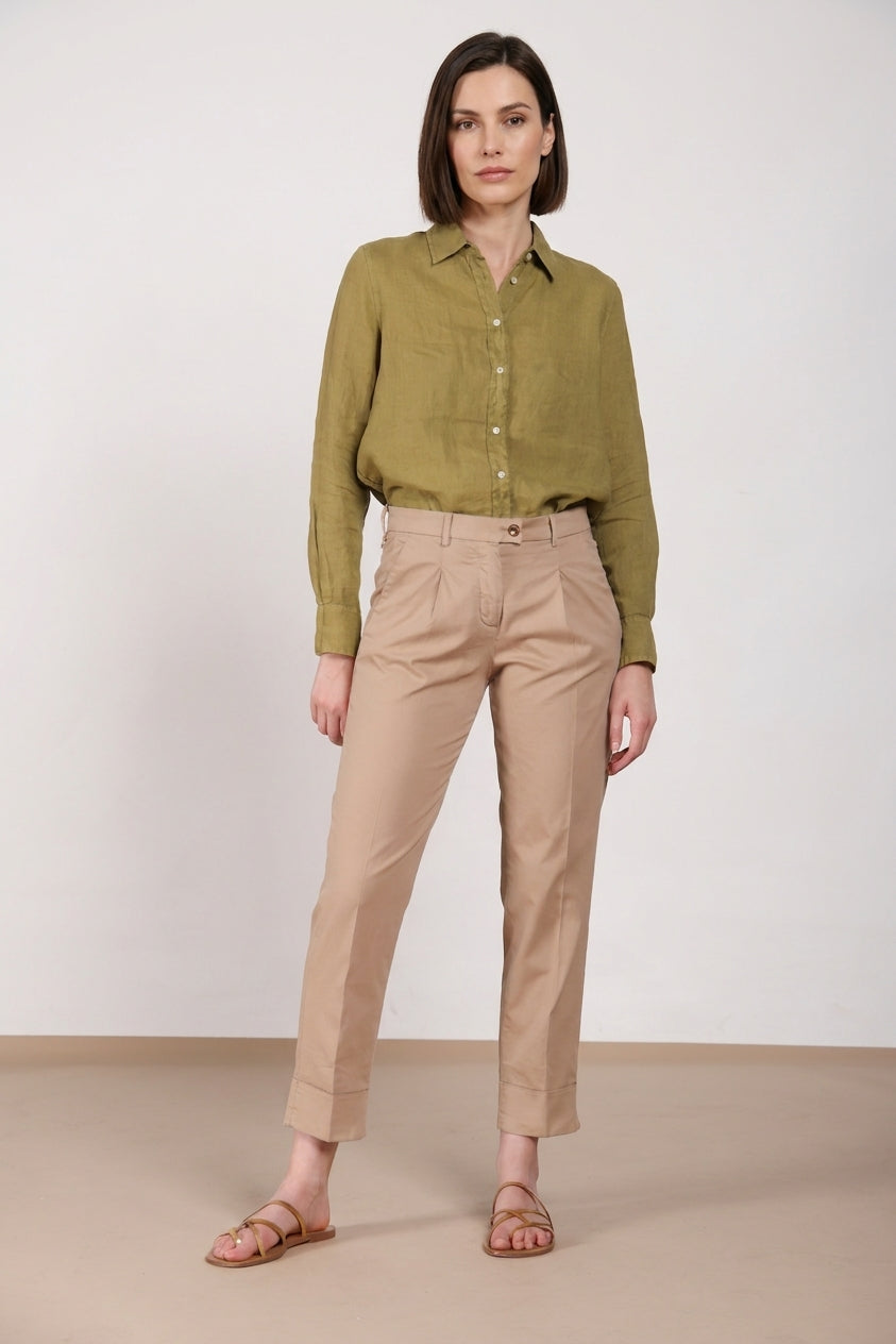 New York Carrot Sartoriale 1 Pince pantalon chino femme en satin de coton et soie carrot fit 