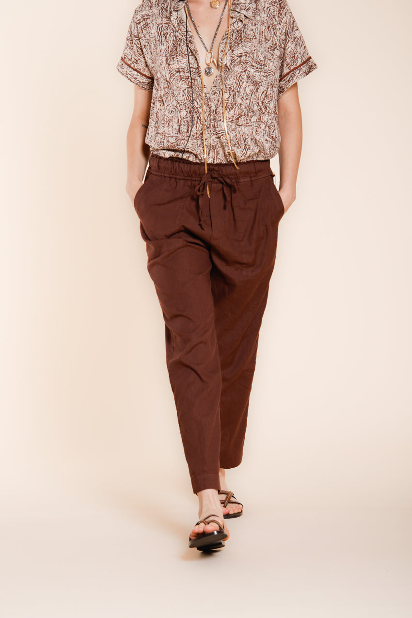 Jogger City pantalón chino mujer en tela de lino y algodón ligero relaxed fit