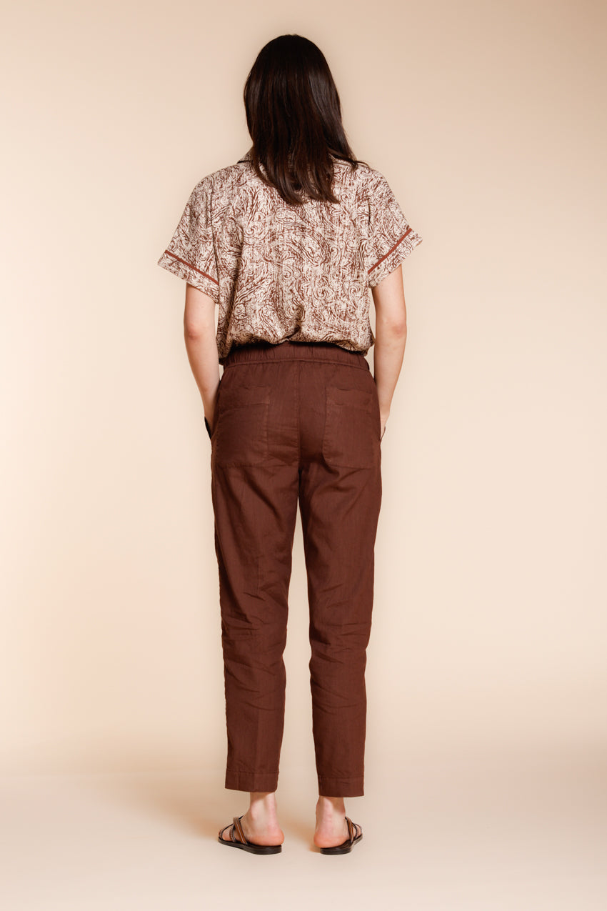 Jogger City pantalón chino mujer en tela de lino y algodón ligero relaxed fit