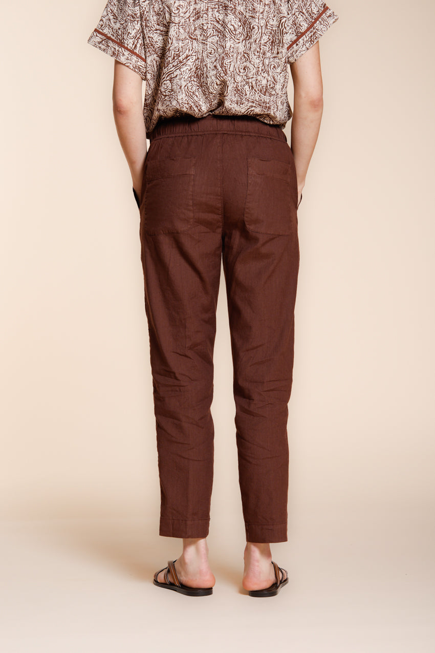 Jogger City pantalón chino mujer en tela de lino y algodón ligero relaxed fit