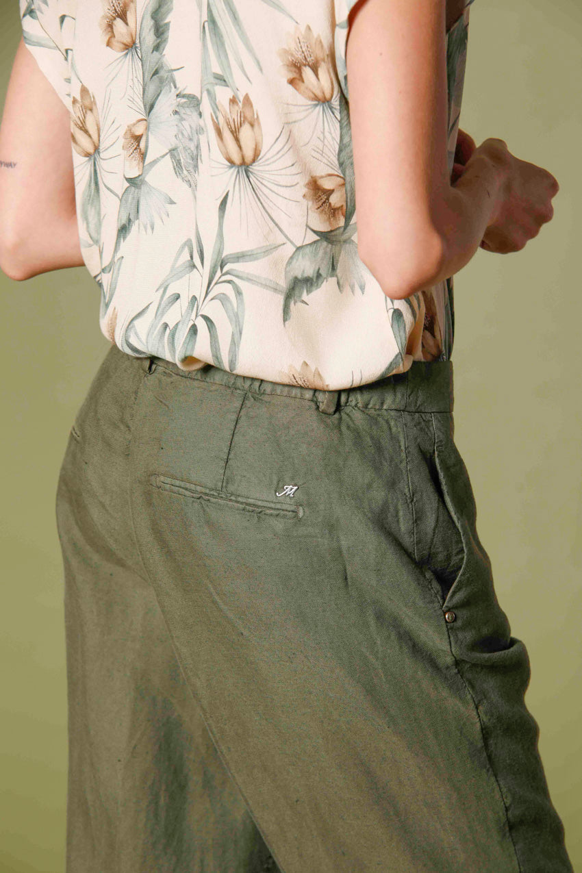 image 3 de pantalon chino jogger femme en tencel et lin modèle Linda Summer en vert relaxed de Mason's