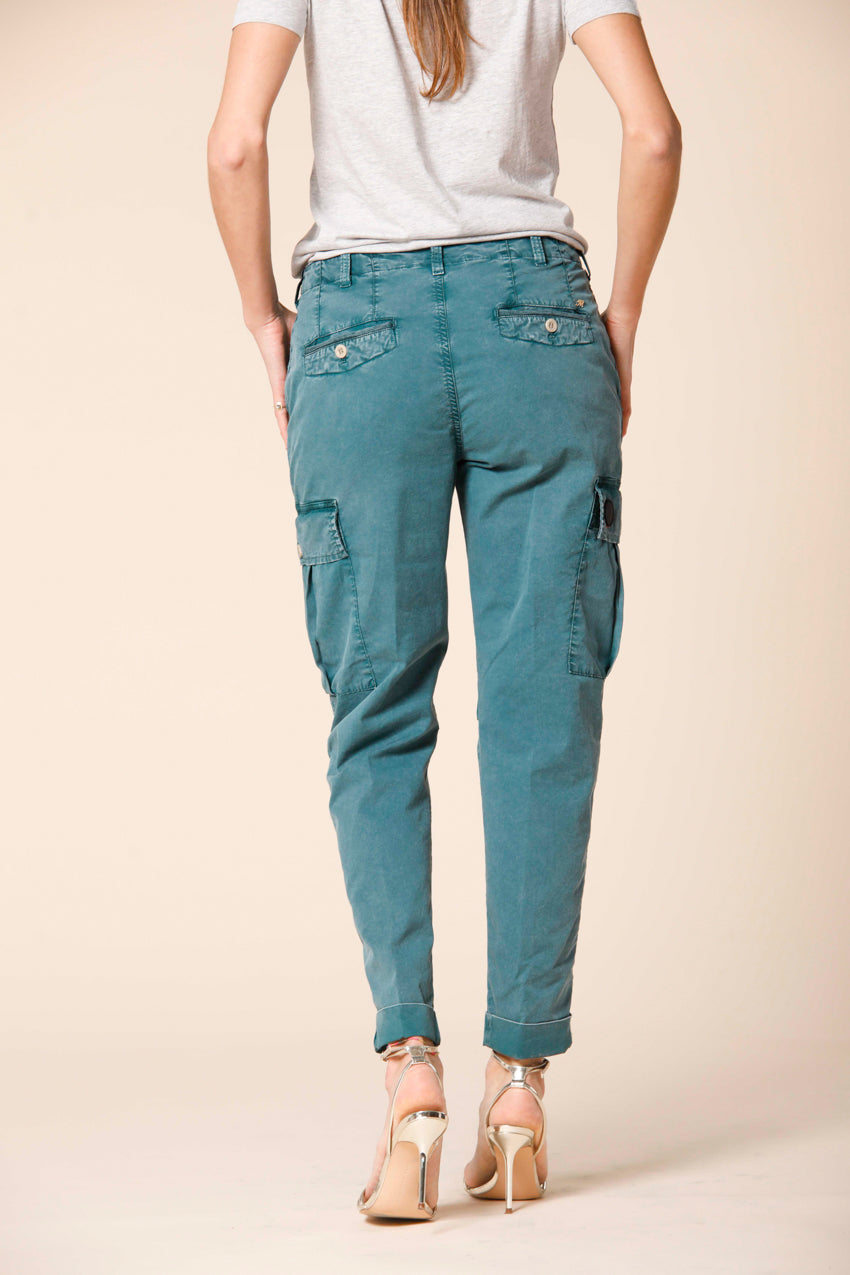 image 4 de pantalon cargo femme en twill de coton modèle judy archivio W en vert menthe relaxed de Mason's