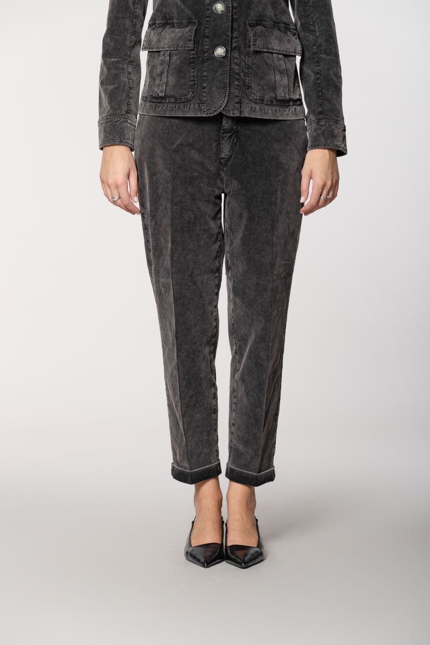 New York Cozy pantalone chino donna in velluto 1000 righe carrot fit