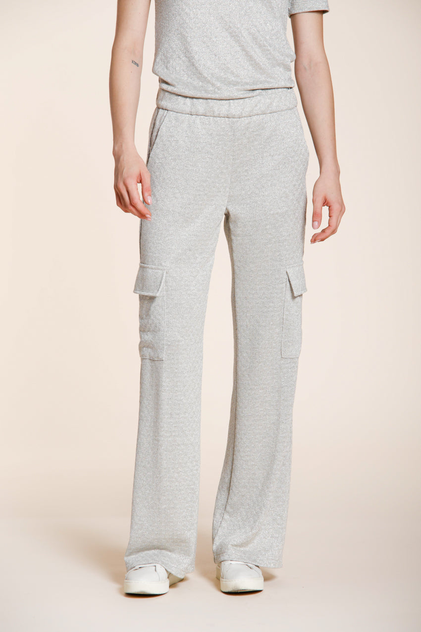 Easy Straight pantalon cargo jogger femme en tricot lurex straight fit