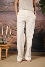 New York Straight pantalón chino mujer de rayas con línea dorada straight fit