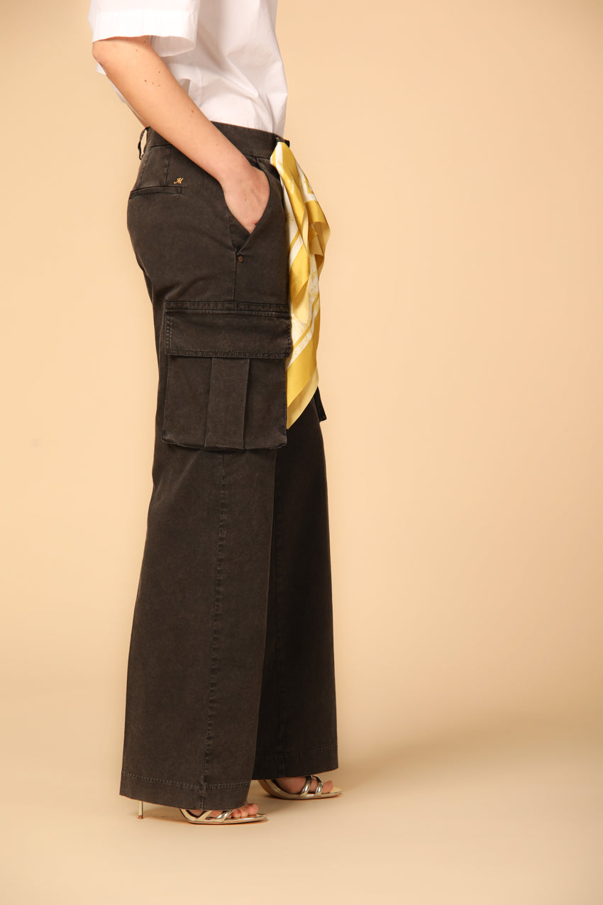 Image 3 of women's cargo pants, Victoria model, in Mason's black with a straight fit