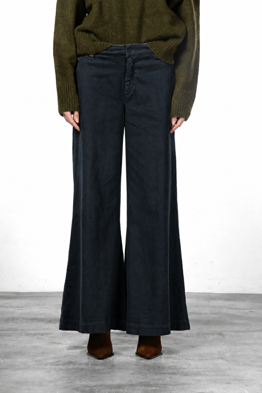 New York Palazzo pantalone chino donna in gabardina wide leg