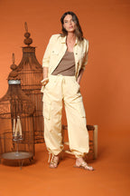 Francis pantalón cargo jogger mujer en sarga de algodón y lino wide leg 