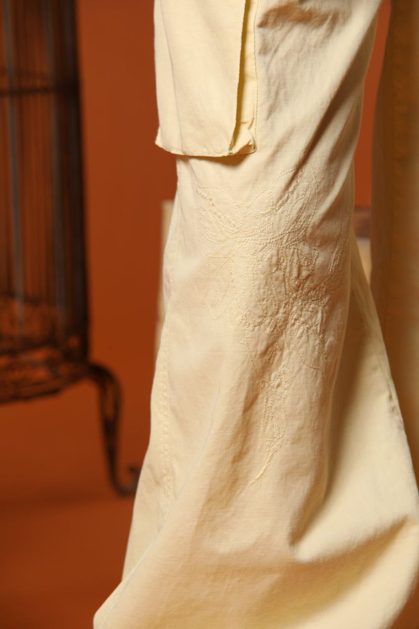 Francis pantalón cargo jogger mujer en sarga de algodón y lino wide leg 