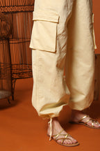 Francis pantalón cargo jogger mujer en sarga de algodón y lino wide leg 