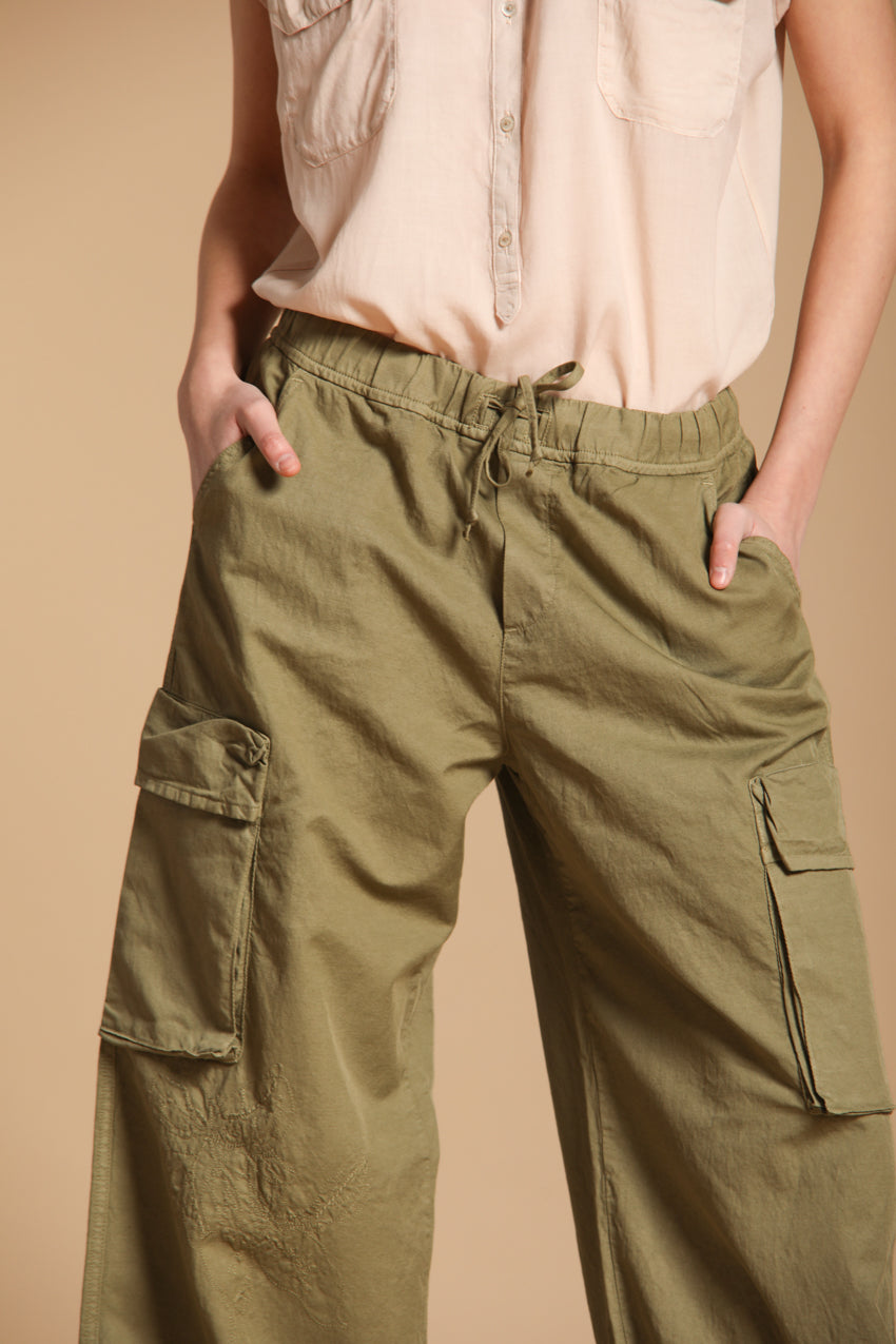 Francis pantalón cargo jogger mujer en sarga de algodón y lino wide leg 