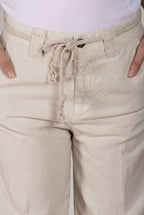 New York Studio pantalón chino mujer en twill de algodón y lino straight fit