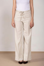 New York Studio pantalón chino mujer en twill de algodón y lino straight fit