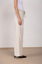 New York Studio pantalón chino mujer en twill de algodón y lino straight fit