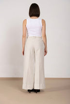 New York Studio pantalón chino mujer en twill de algodón y lino straight fit