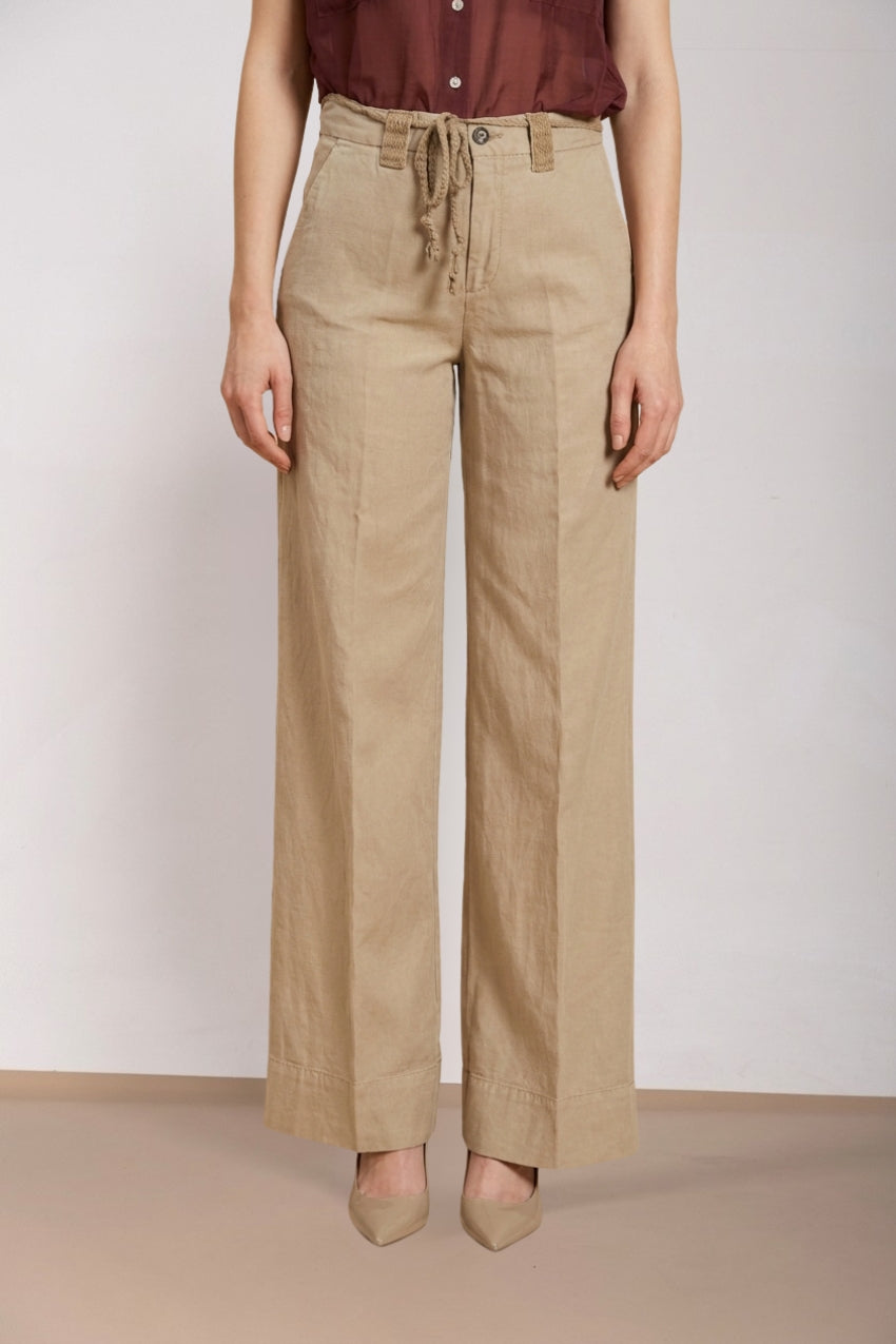 New York Studio Hose Chino Damen aus Twill aus Baumwolle und Leinen straight fit