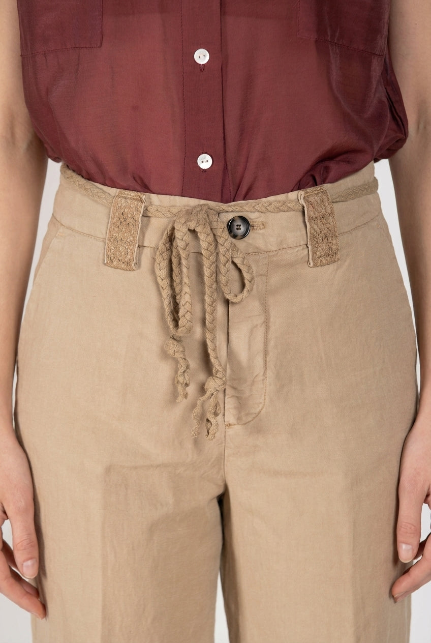 New York Studio Hose Chino Damen aus Twill aus Baumwolle und Leinen straight fit