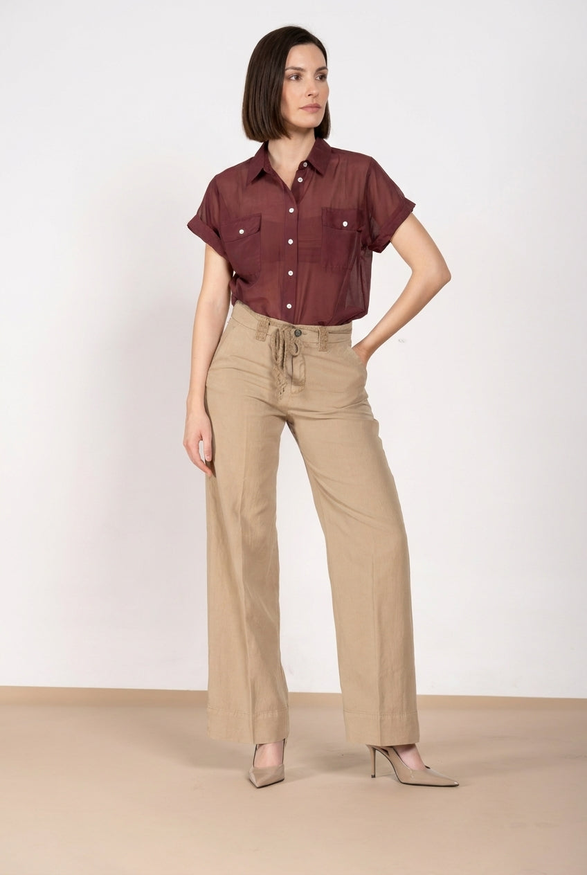 New York Studio Hose Chino Damen aus Twill aus Baumwolle und Leinen straight fit