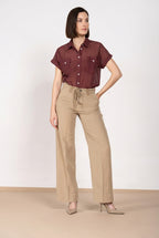 New York Studio Hose Chino Damen aus Twill aus Baumwolle und Leinen straight fit