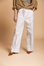 New York Studio pantalone chino donna in twill di cotone e lino wide leg