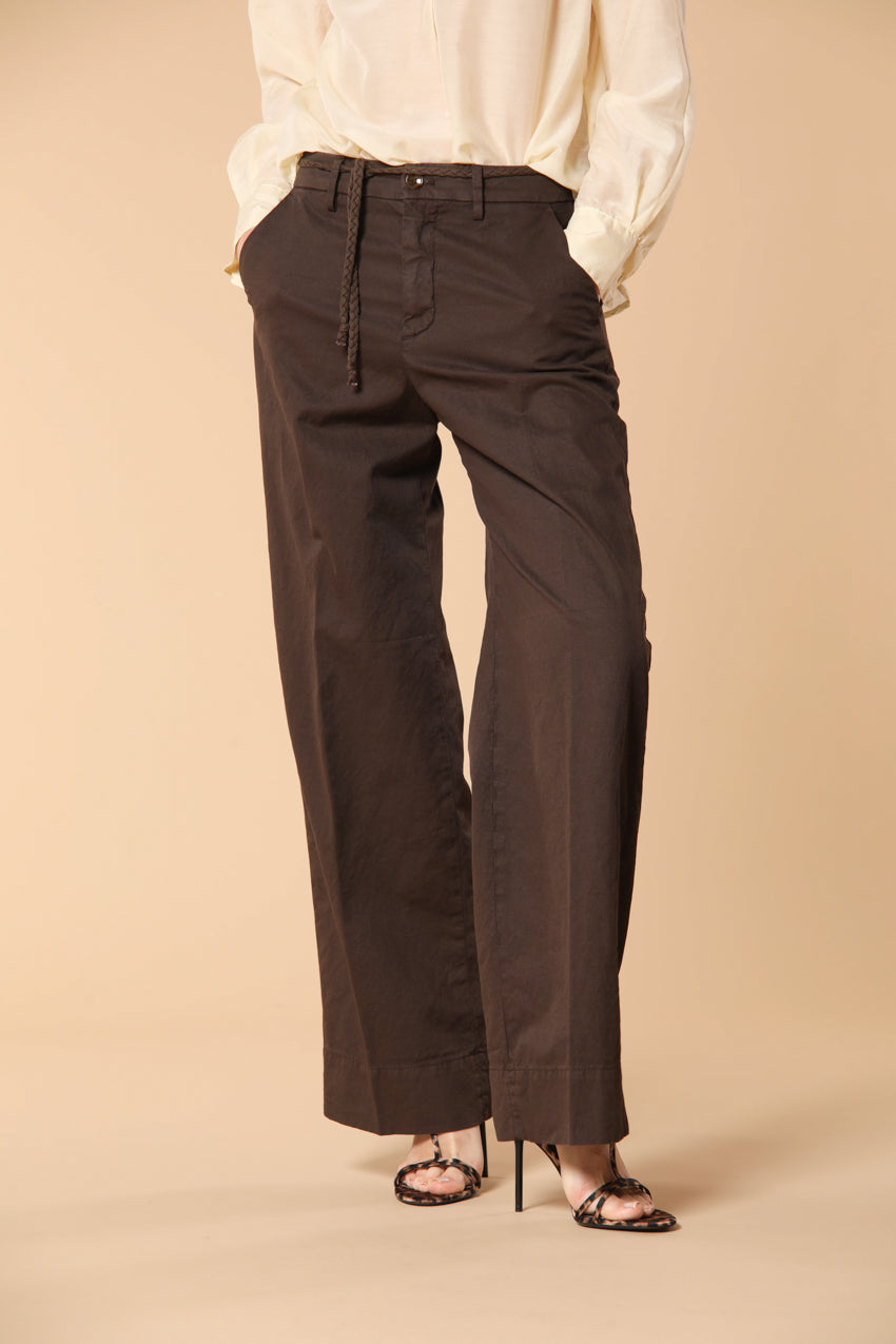 New York Studio pantalón chino mujer en twill de algodón y lino wide leg