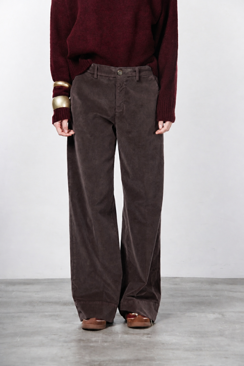 New York Studio pantalon chino femme en velours lisse straight fit
