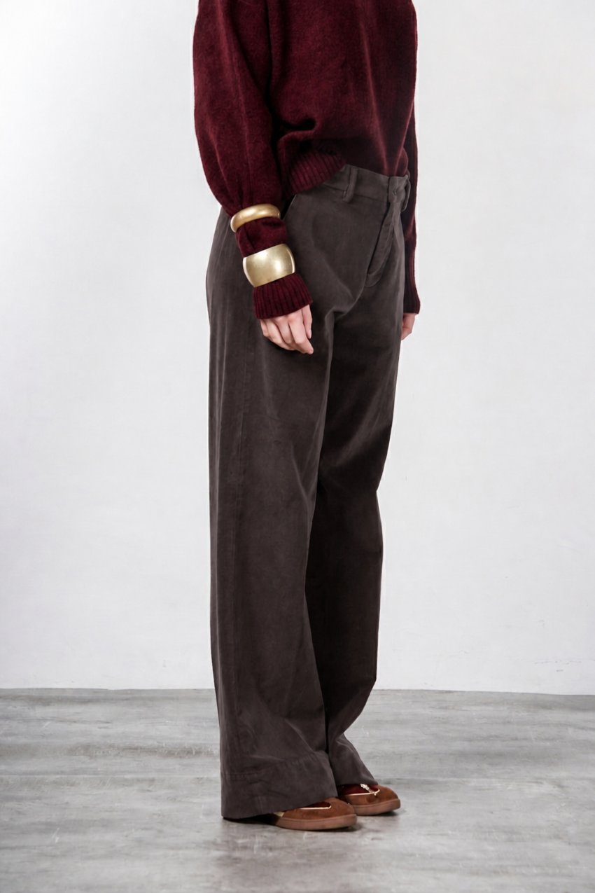 New York Studio pantalon chino femme en velours lisse straight fit