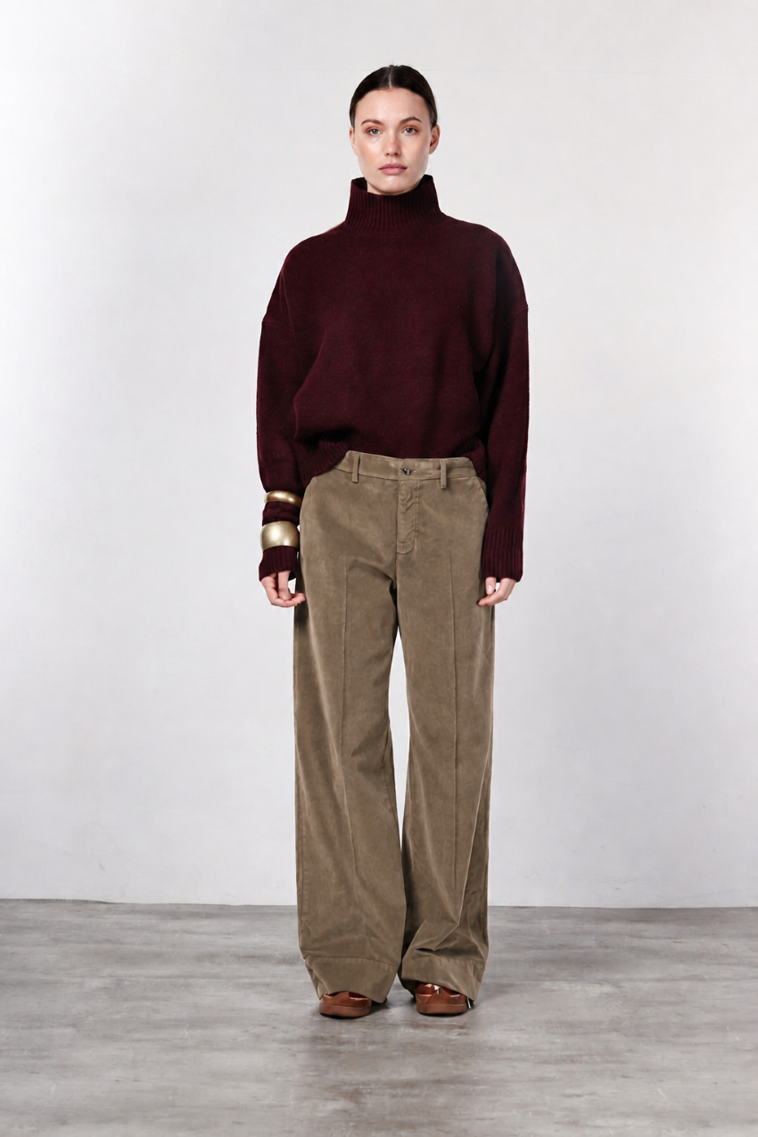 New York Studio pantalon chino femme en velours lisse straight fit