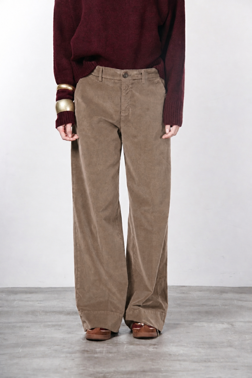 New York Studio pantalon chino femme en velours lisse straight fit