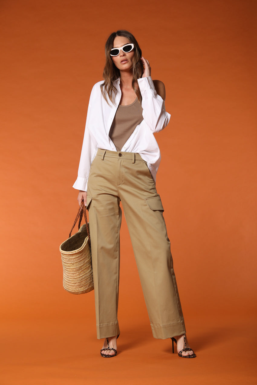 New York Studio pantalón cargo mujer en sarga de algodón wide leg