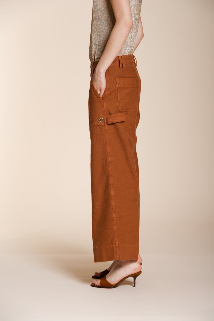 Dallas Wide pantalon cargo femme en coton flammé straight fit