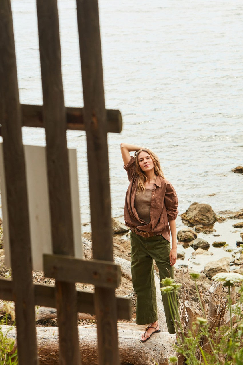 Dallas Wide pantalon cargo femme en coton flammé straight fit