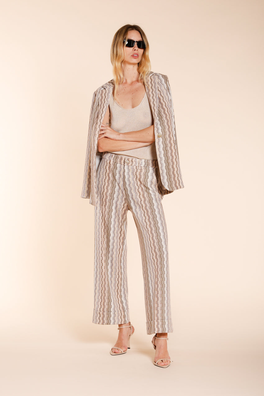 New York Studio Cropped City pantalon chino femme en jersey rayé straight fit