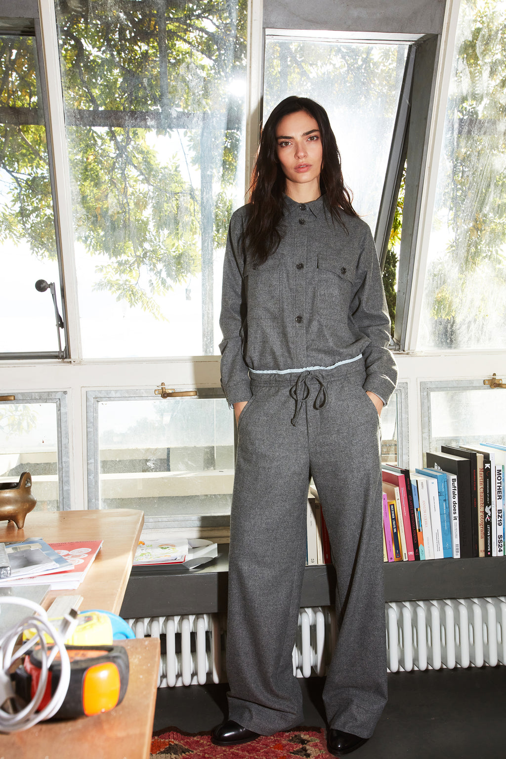 New York Studio Elax pantalone chino donna in lana unita wide leg