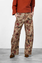 Pantalón Chino de Mujer Vivienne City en Tejido Bull con Estampado de Flores Grandes, Fit Balloon