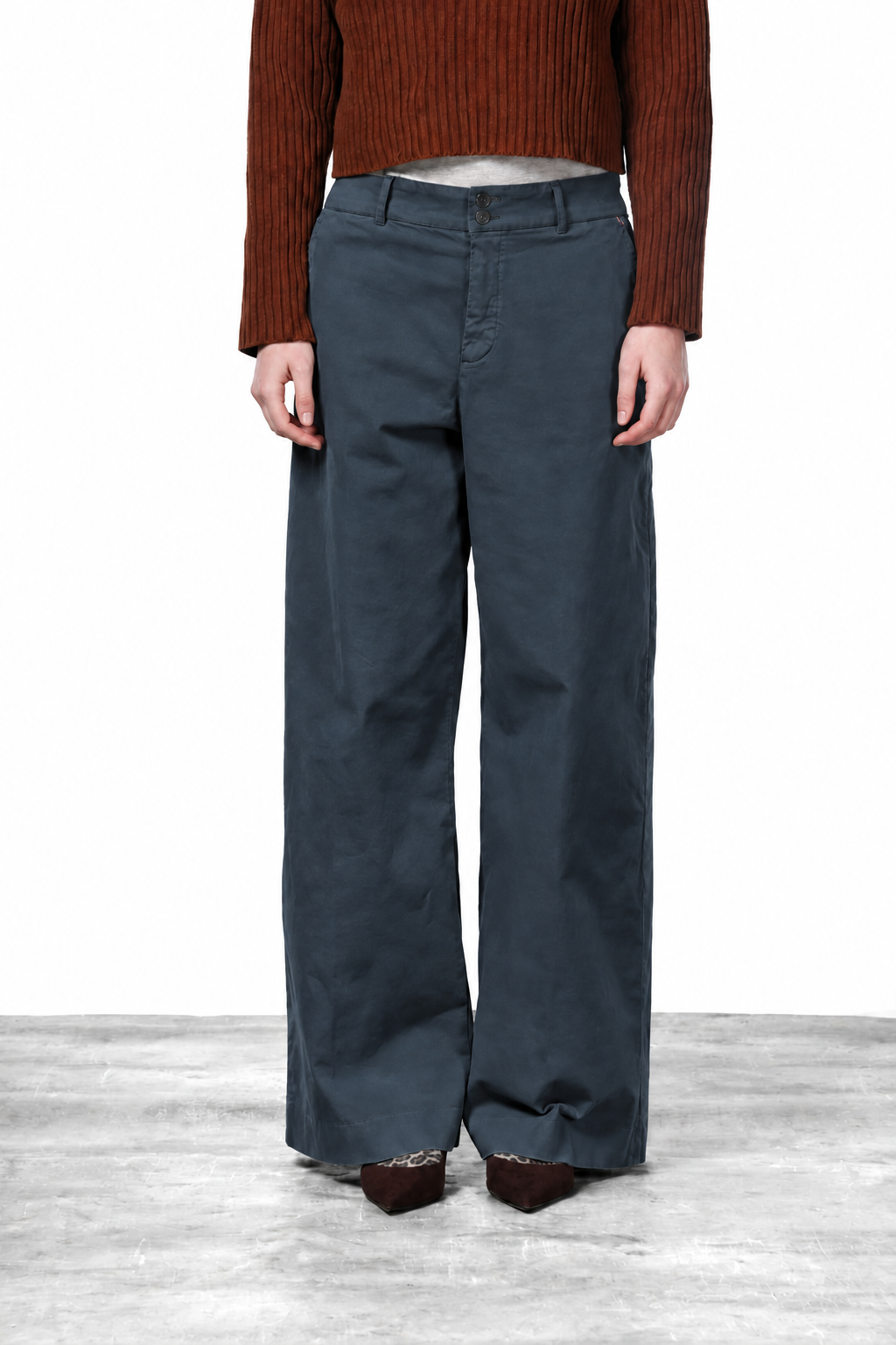 Pantalon chino New York Wide femme en satin, wide leg