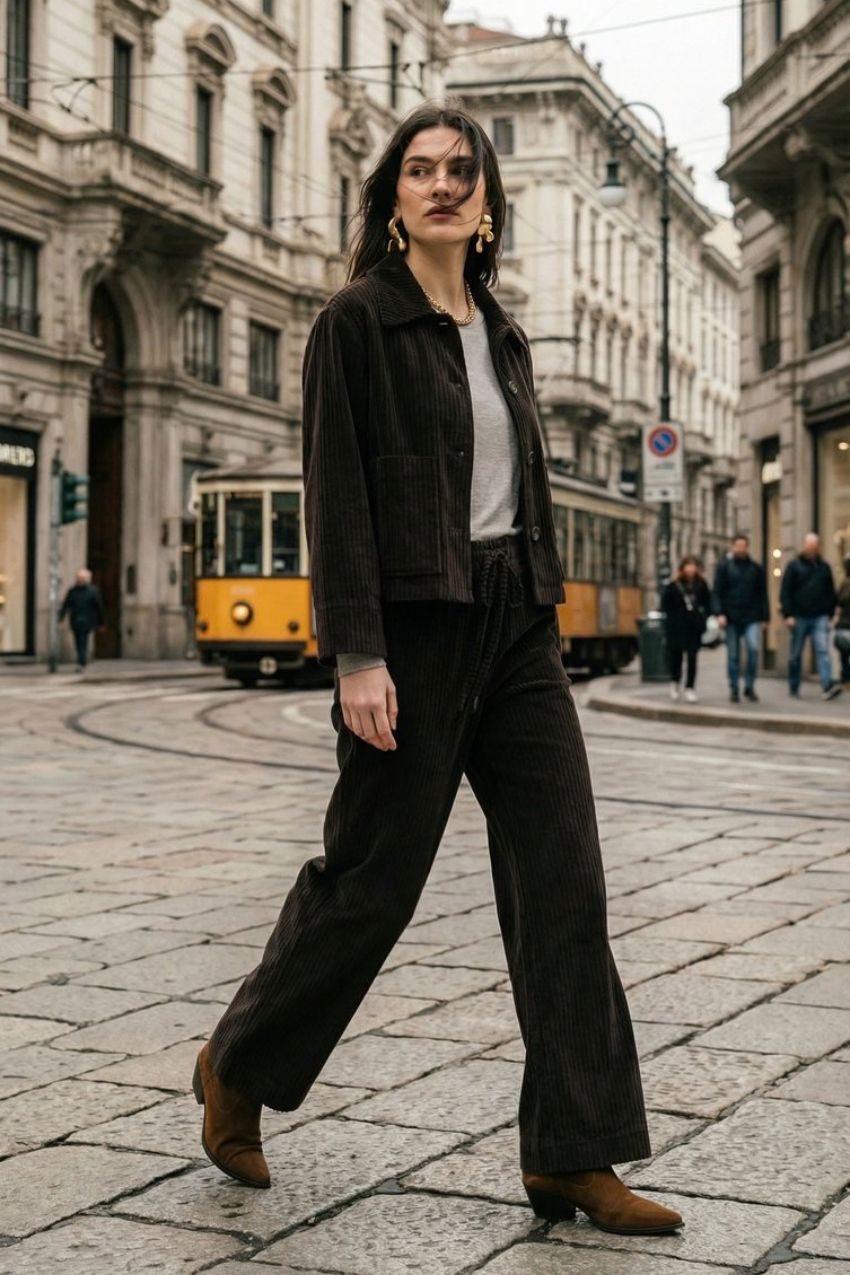 New York Studio Elax Chinohose für Damen aus breit geripptem Samt mit straight fit