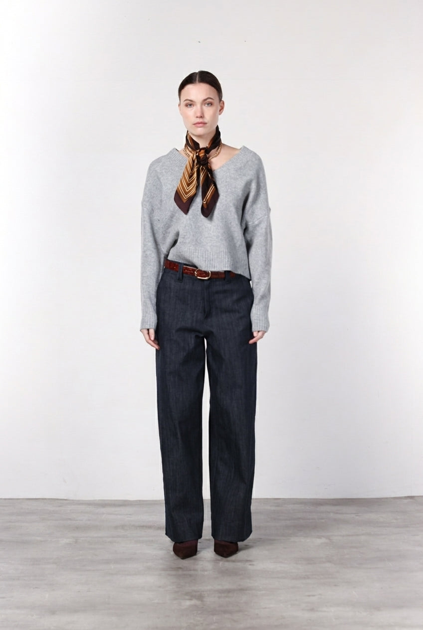 New York Wide pantalón chino de mujer de 5 bolsillos en denim stretch, wide leg