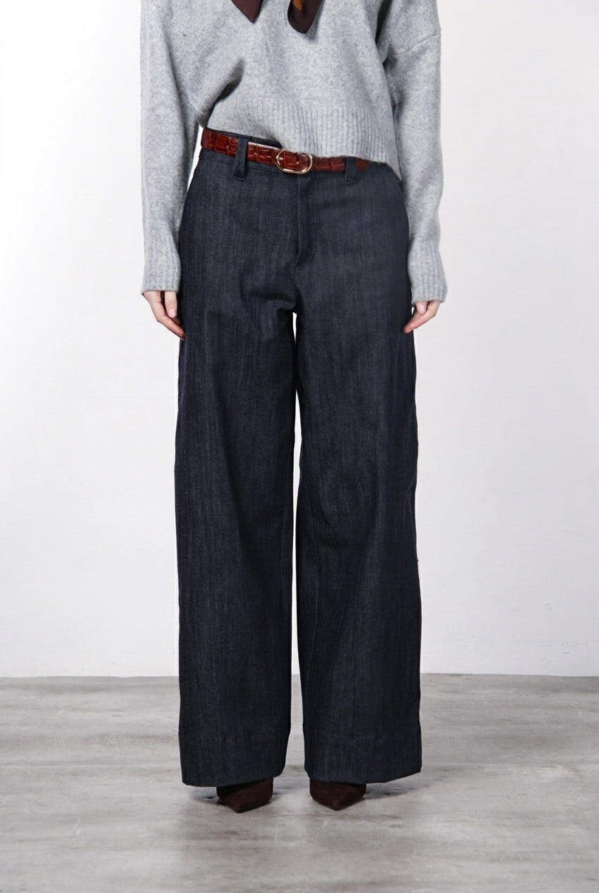 New York Wide pantalón chino de mujer de 5 bolsillos en denim stretch, wide leg