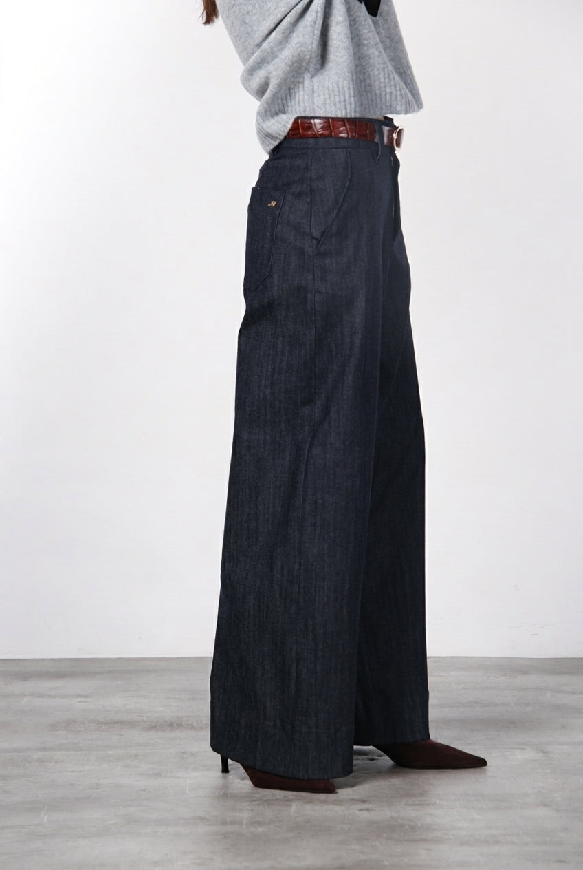 New York Wide pantalón chino de mujer de 5 bolsillos en denim stretch, wide leg
