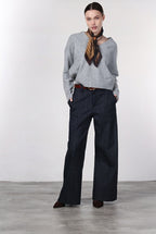 New York Wide pantalón chino de mujer de 5 bolsillos en denim stretch, wide leg