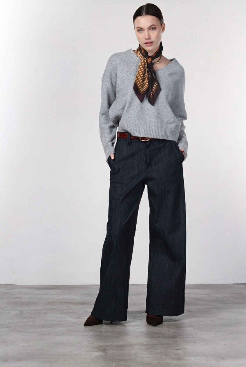 New York Wide pantalón chino de mujer de 5 bolsillos en denim stretch, wide leg