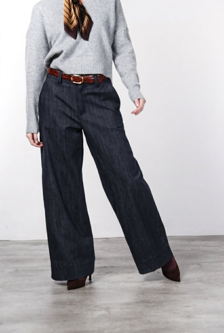 New York Wide pantalón chino de mujer de 5 bolsillos en denim stretch, wide leg
