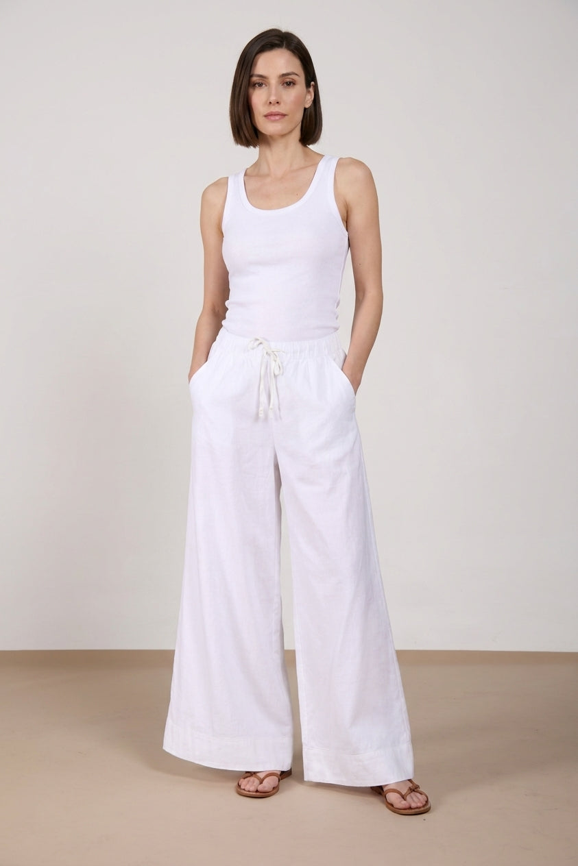 Portofino pantalón chino jogger mujer en tela de lino y algodón ligera wide leg
