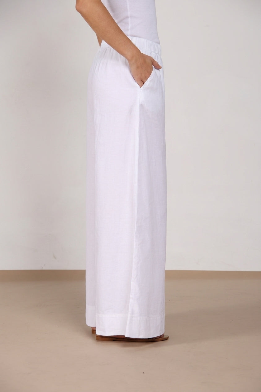 Portofino pantalón chino jogger mujer en tela de lino y algodón ligera wide leg
