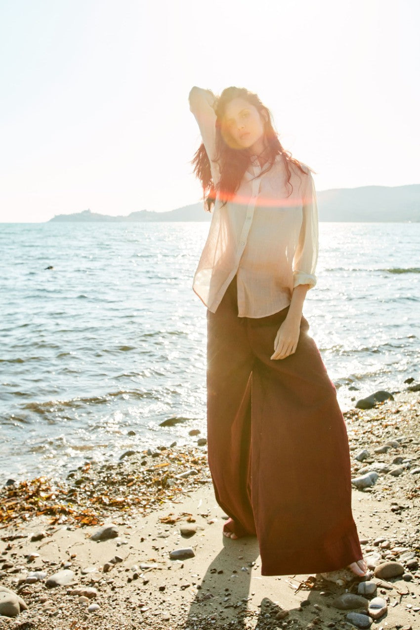 Portofino women's chino jogger pants in lightweight linen and cotton canvas wide leg