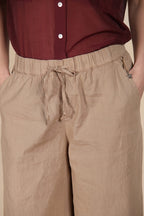 Portofino pantalón chino jogger mujer en tela de lino y algodón ligera wide leg